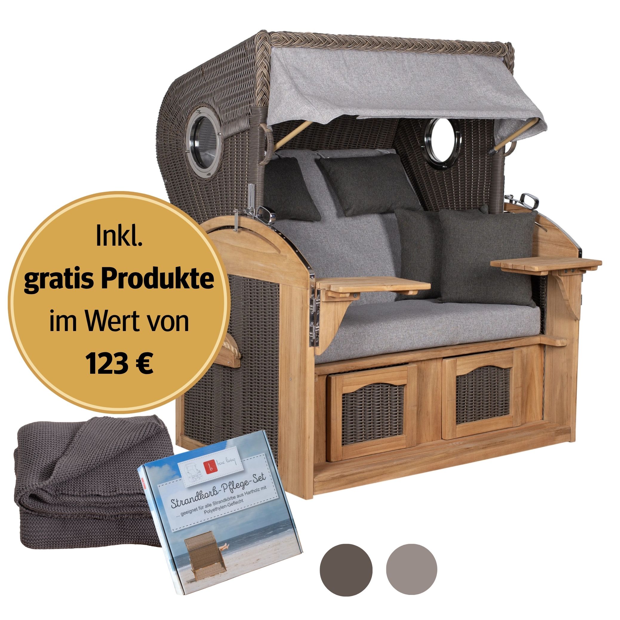 Strandkorb 2,5-Sitzer Komplettset | Teakholz – Nordsee