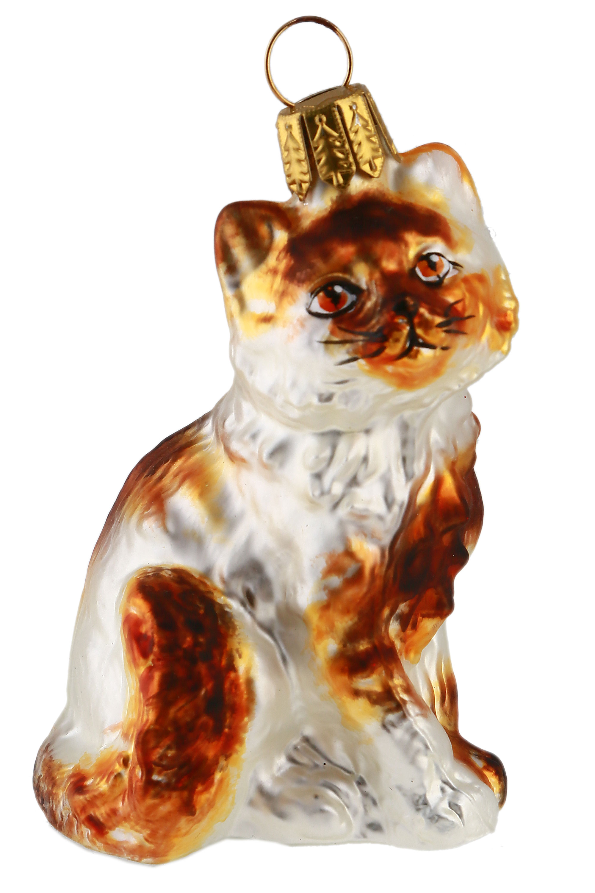 Weihnachtsbaumschmuck aus Glas – Glückskatze sitzend