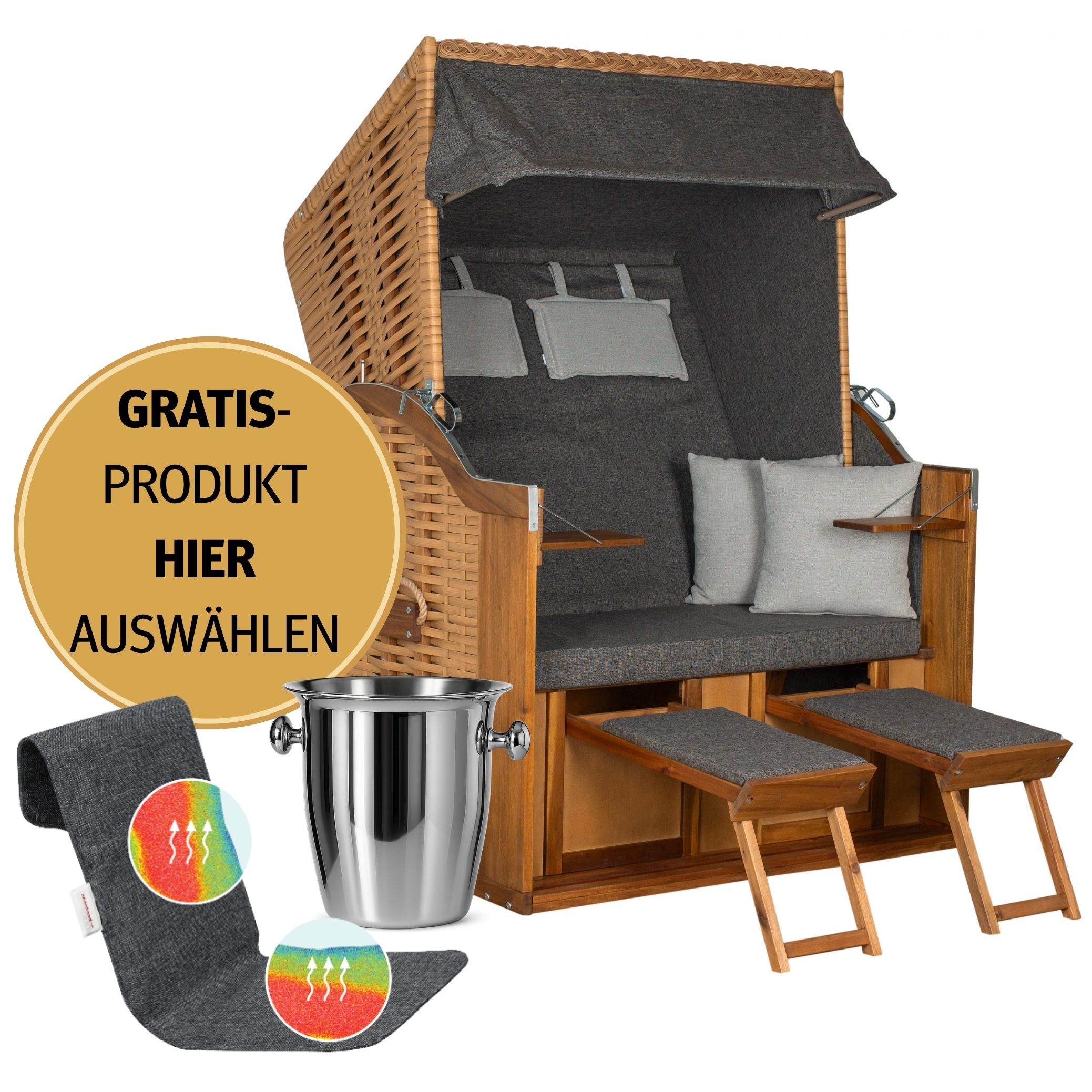 Strandkorb 2-Sitzer Komplettset | FSC® Akazienholz – Meeresrauschen