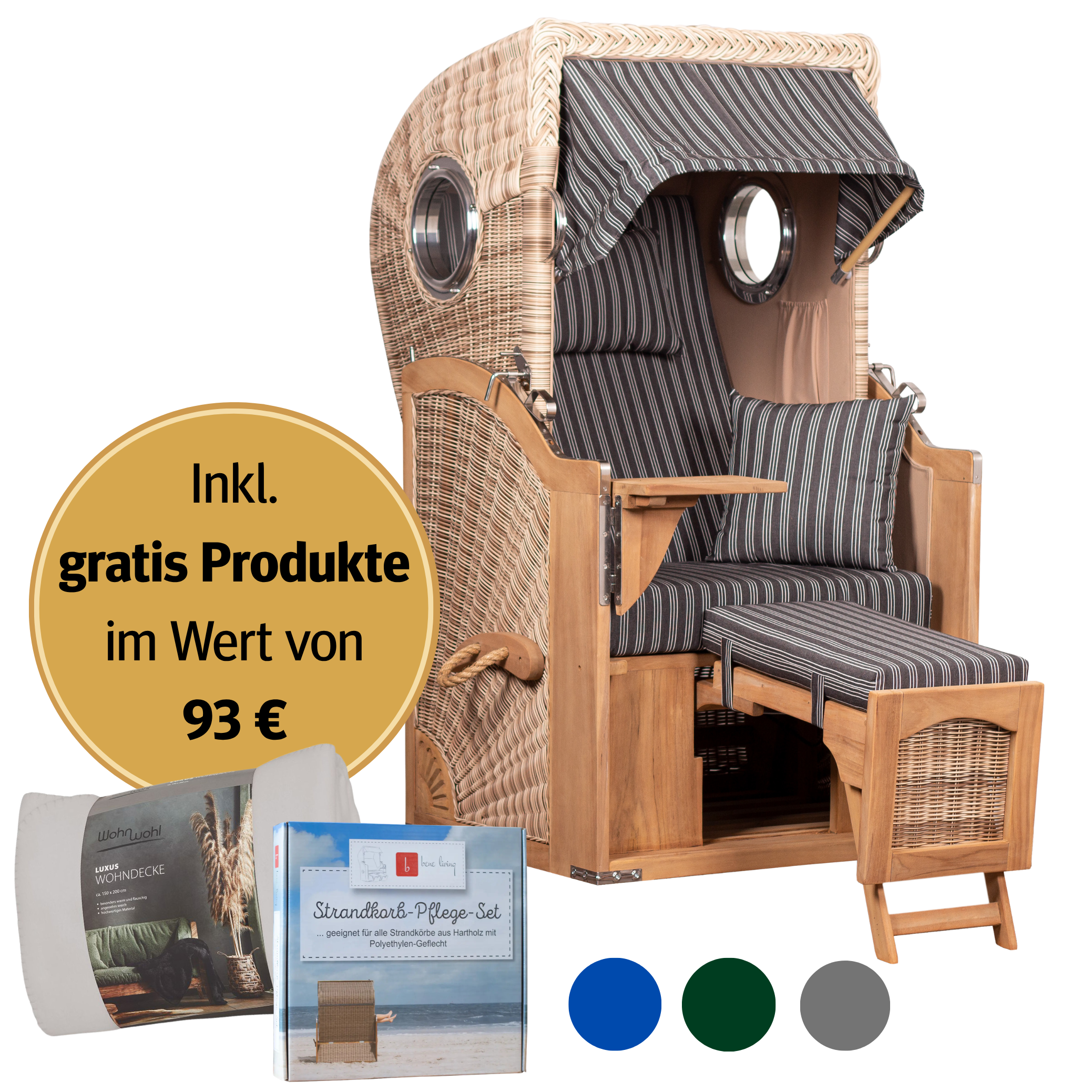 Strandkorb 1-Sitzer Komplettset | Teakholz – Düne