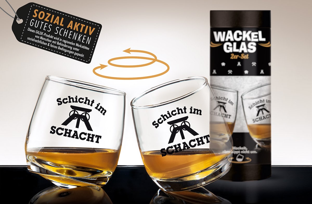 Wackelglas 2er Set in Geschenkverpackung – Whisky-Gläser