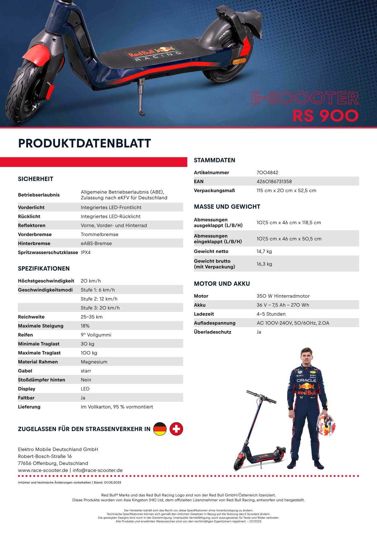 Red Bull Racing E-Scooter RS 900