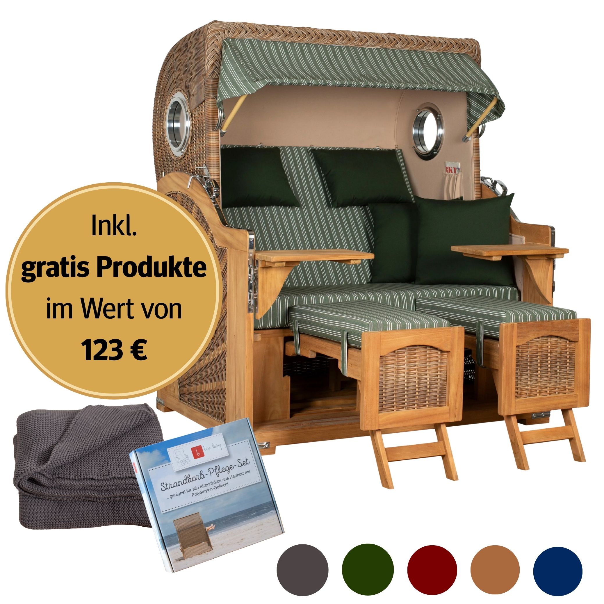 Strandkorb  2,5-Sitzer | Teakholz – Düne Grande Bullauge