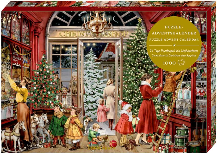 Puzzle-Adventskalender - Nostalgischer Weihnachtsladen Nostalgic Christmas Shop, Anzahl Teile: 1000, Maße (B/H): 32 x 22 cm, Puzzle-Adventskalender mit 24 kleinen Boxen mit je 42 Puzzleteilen